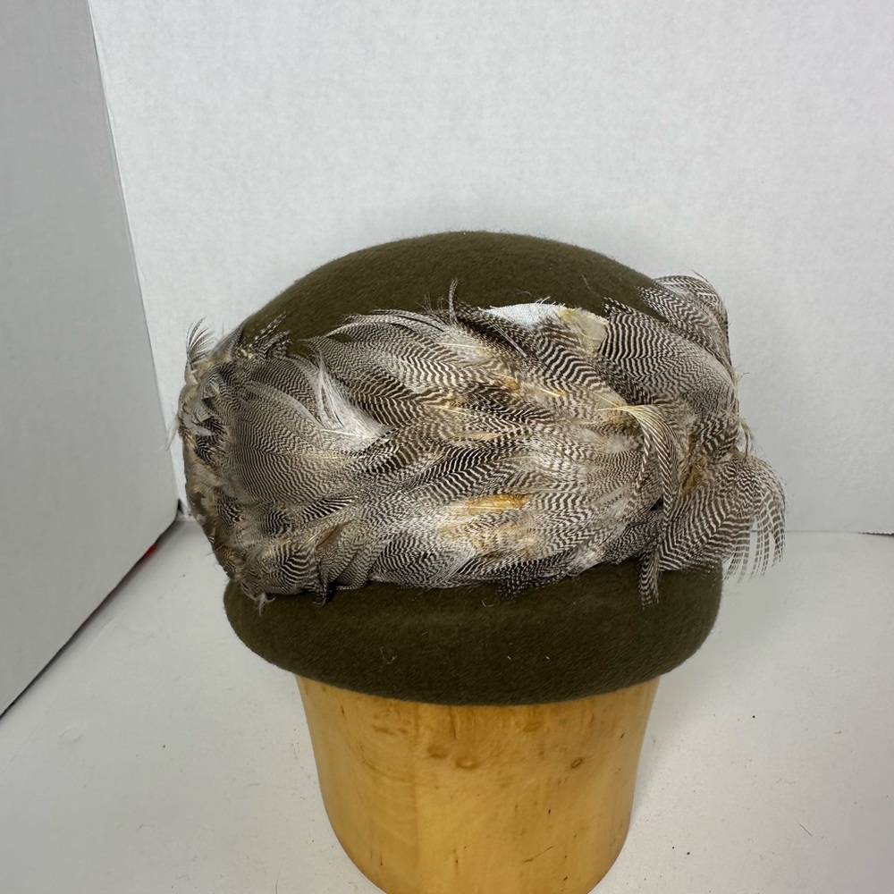 Olive Green Hat with Feather Detail